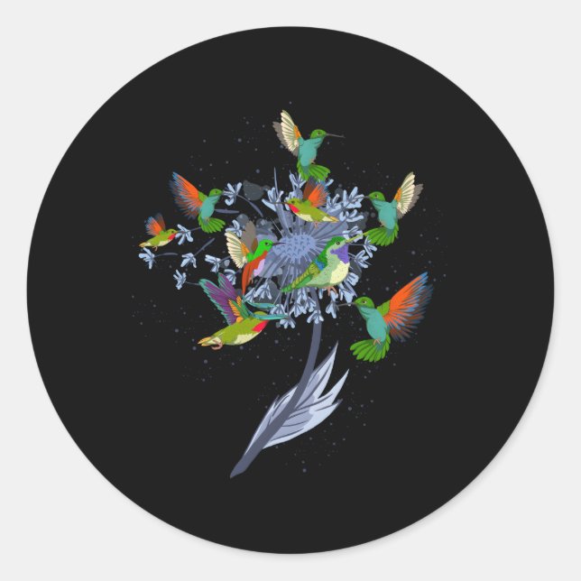 Pretty Nature Animal Flowers Bird Hummingbird Classic Round Sticker (Front)