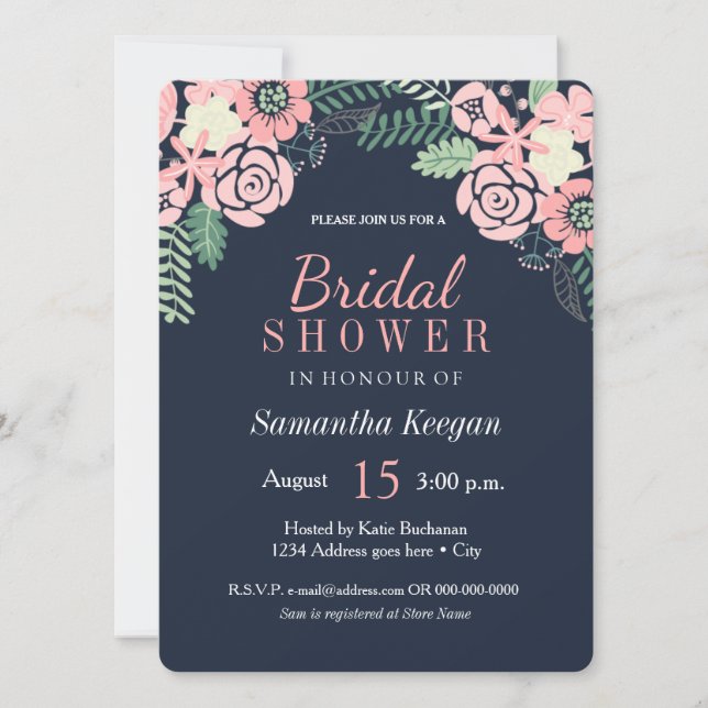 Pretty Navy and Pink Bridal Shower Invitations (Front)
