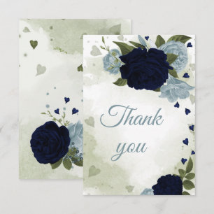 pretty navy blue and dusty blue flowers thank you card