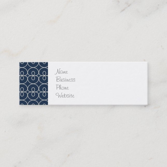 Pretty Navy Blue and Silver Pattern Design Gifts Mini Business Card (Front)