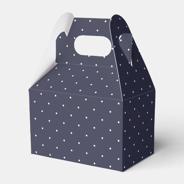 Pretty Navy Blue White Polka Dots Wedding Favour Box (Front Side)