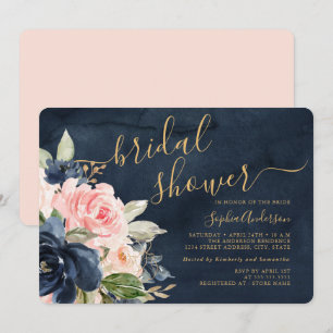 Pretty Navy Blush Floral Bridal Shower Invitation