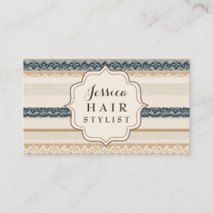 Pretty Navy Neutral White Lace Hair Stylist Appointment Card
