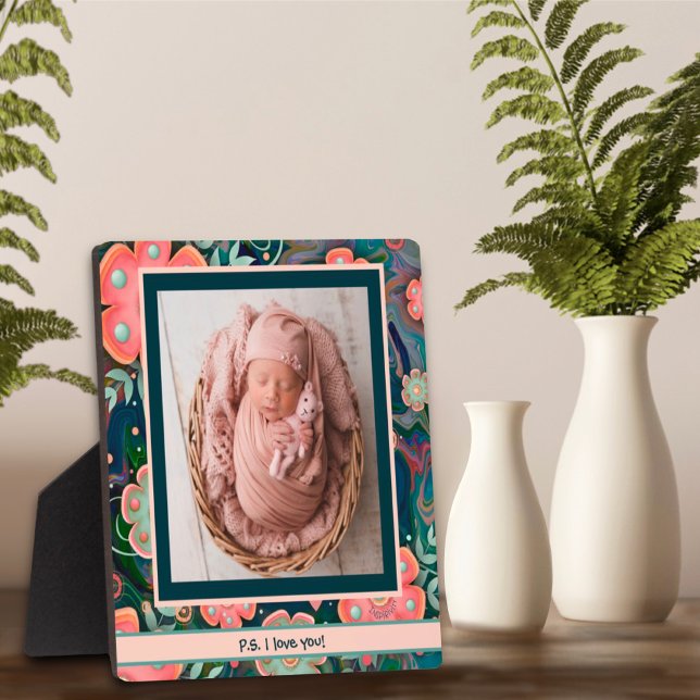 Pretty Navy Pink Floral Cute Photo Customised Plaque (Creator Uploaded)