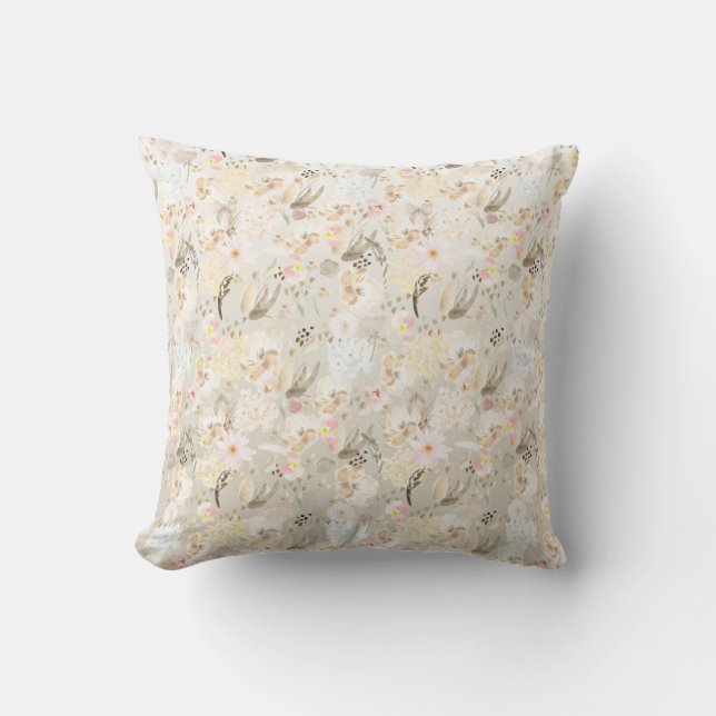 Pretty neutral abstract cream pink floral cushion (Front)