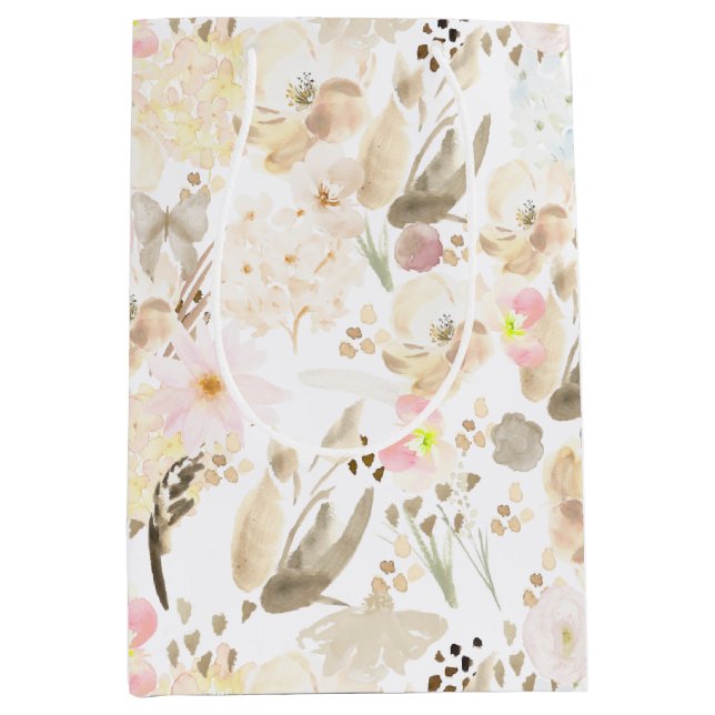 Pretty Neutral Cream Pink Floral Medium Gift Bag (Front)