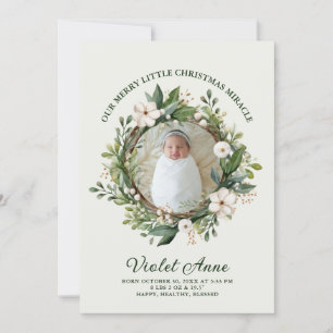 Pretty New Baby Photo Wreath Christmas Miracle Holiday Card