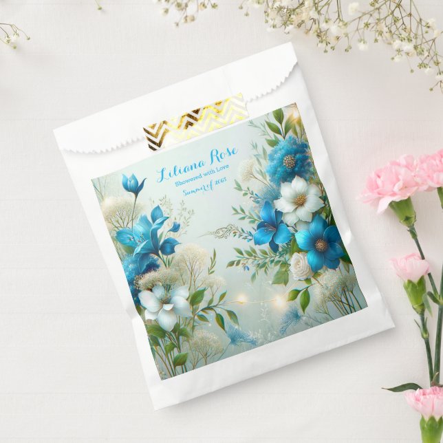 Pretty New Beginnings Blue Floral Bridal Shower Favour Bags (Sealed)