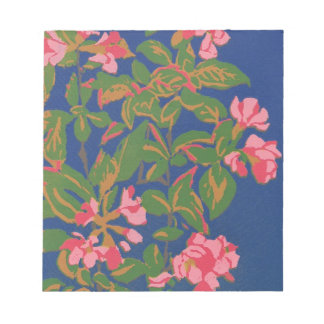 Pretty Notepad, Pink Japonica on Blue Background Notepad