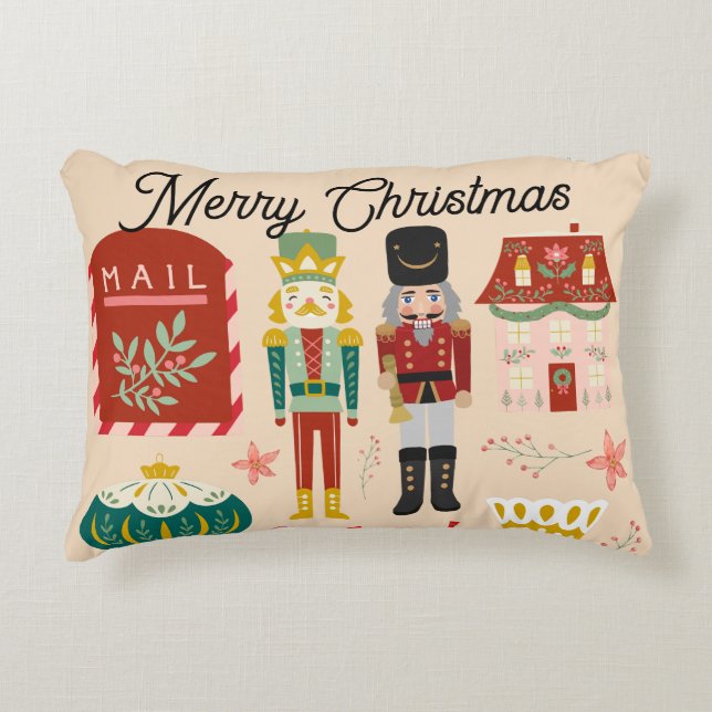 Pretty nutcracker soldier traditional pattern pink decorative cushion (Front)