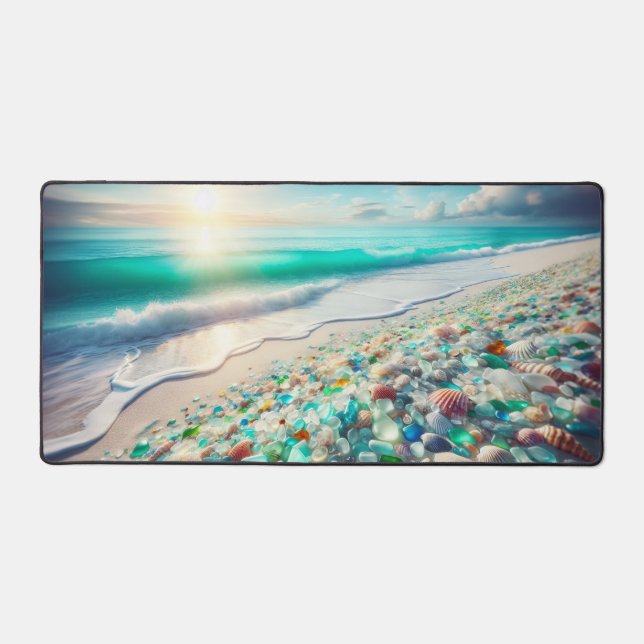 Pretty Ocean Beach with Sea Glass   Desk Mat (Front)