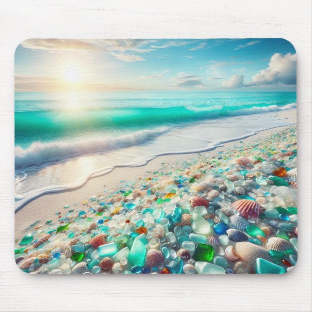 Pretty Ocean Beach with Sea Glass   Mouse Mat (Front)