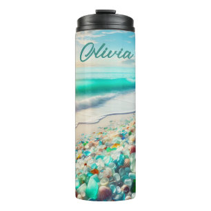 Pretty Ocean Beach with Sea Glass Personalised Thermal Tumbler