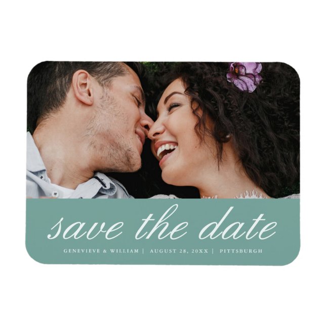 Pretty Ocean Green Save the Date Wedding Photo Magnet (Horizontal)