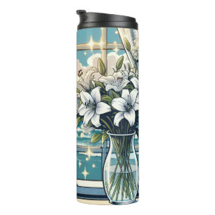 Pretty Ocean View and Vase of Flowers  Thermal Tumbler