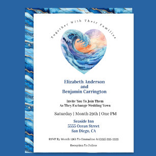 Pretty Ocean Wave Heart Wedding Invitation