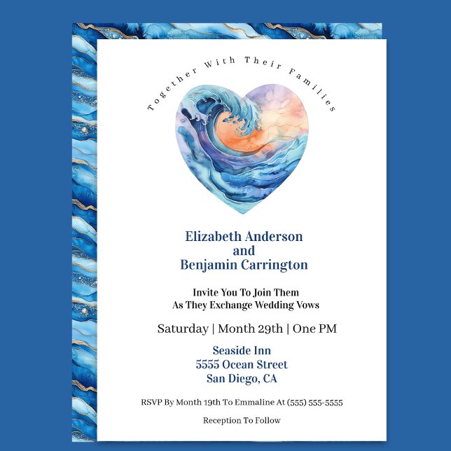 Pretty Ocean Wave Heart Wedding Invitation (Creator Uploaded)