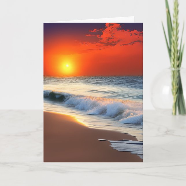 Pretty Ocean Waves and Sunset Birthday Card (Front)