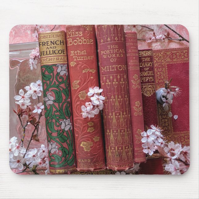 Pretty Old Books & Blossoms Mouse Mat (Front)