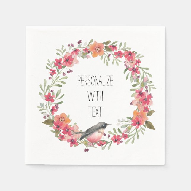 Pretty Oleander and Bird Floral Napkin (Front)