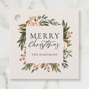 Pretty Olive Green Floral Christmas Name Favour Tags