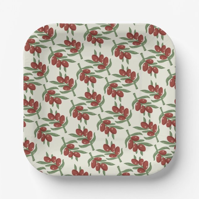 Pretty Olive Pattern Paper Plate (Front)