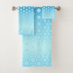 Pretty Ombre Blue and Peach Geometric Duvet Cover Bath Towel Set