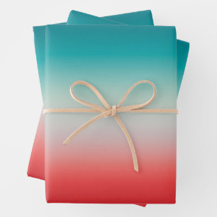 Pretty Ombre Festive Red & Teal Blue Gradient Wrapping Paper Sheet