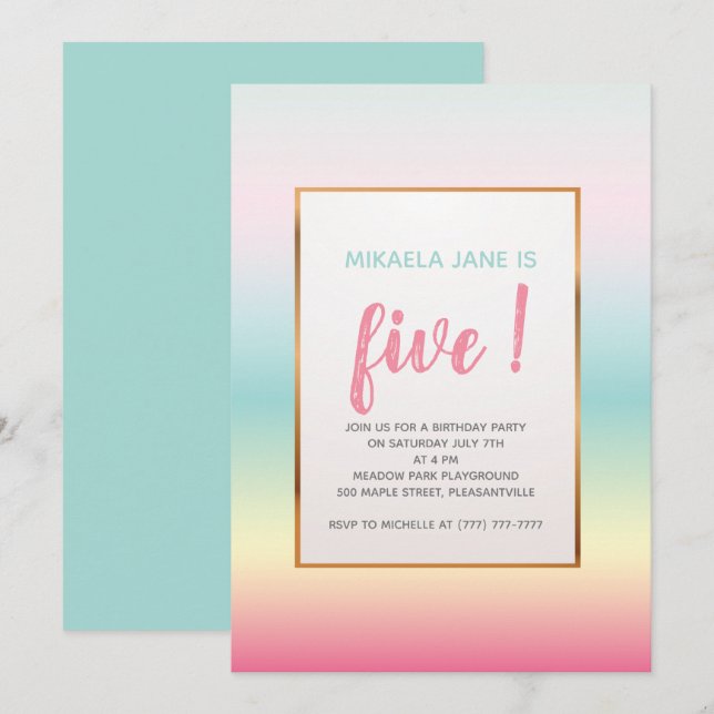 Pretty Ombre Girls' Birthday Invitation (Front/Back)