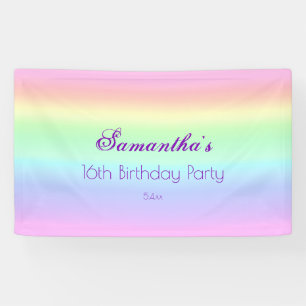 Pretty Ombre Pastel Rainbow 16th Birthday Party Banner