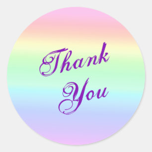 Pretty Ombre Pastel Rainbow Purple Font Thank You Classic Round Sticker