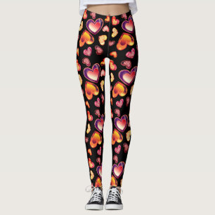 Pretty Ombre Plaid Foil Hearts Black Leggings