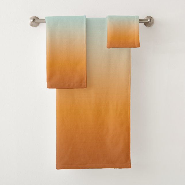 Pretty Ombre Sunny Orange & Teal Blue Gradient Bath Towel Set (Insitu)