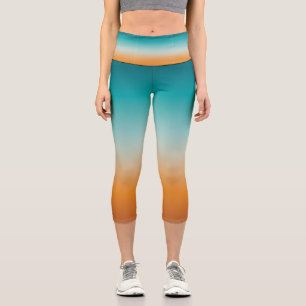 Pretty Ombre Sunny Orange & Teal Blue Gradient  Capri Leggings
