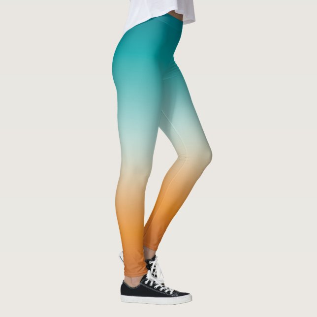 Pretty Ombre Sunny Orange & Teal Blue Gradient  Leggings (Right)