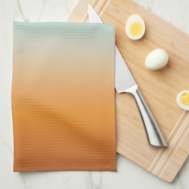 Pretty Ombre Sunny Orange & Teal Blue Gradient Tea Towel (Quarter Fold)