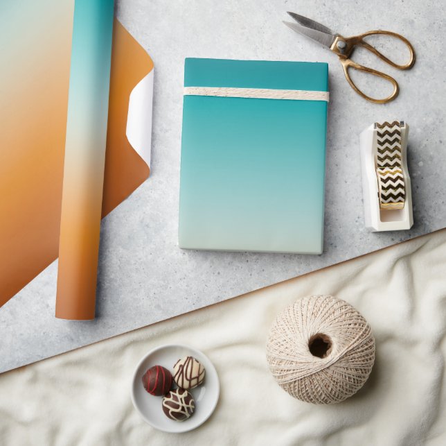 Pretty Ombre Sunny Orange & Teal Blue Gradient  Wrapping Paper (Crafts)