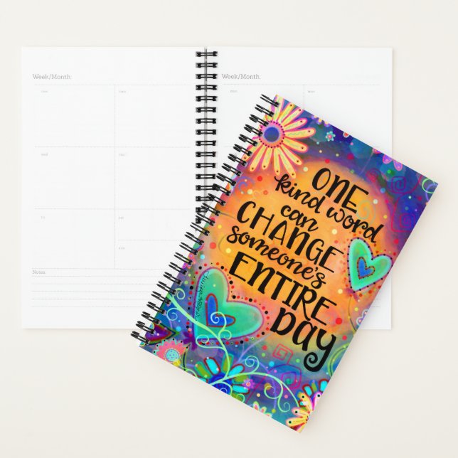 Pretty “One Kind Word” Floral and Hearts Planner (Display)