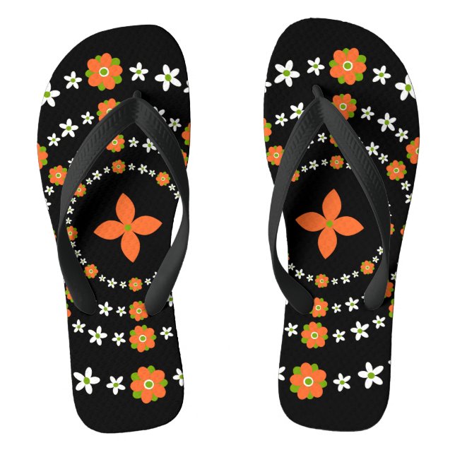 Pretty Orange and Green Garden Flowers Christmas   Flip Flops (Footbed)