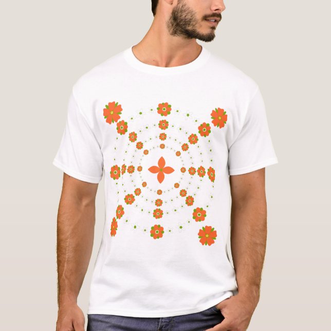 Pretty Orange and Green Garden Flowers Christmas T-Shirt (Front)