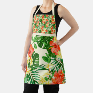 Pretty Orange and Yellow Flowers Mixed Print Apron