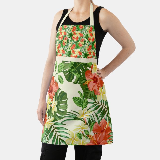 Pretty Orange and Yellow Flowers Mixed Print Apron (Insitu)