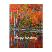 Pretty Orange Autumn Trees Reflection Birthday