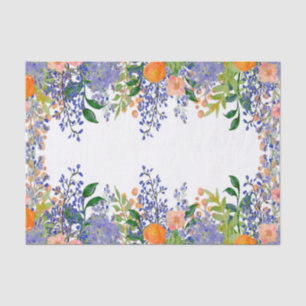 Pretty Orange Blue Floral Watercolor Tissue Paper