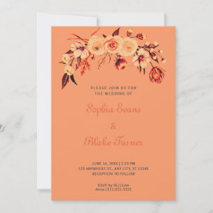 Pretty Orange Bohemian Floral Orange Wedding Invitation