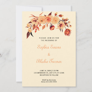 Pretty Orange Bohemian Floral Yellow Wedding Invitation