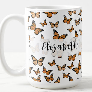 Pretty Orange Butterflies Custom Name Coffee Mug