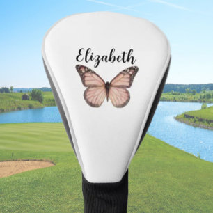 Pretty orange butterfly ladies personalised golf head cover