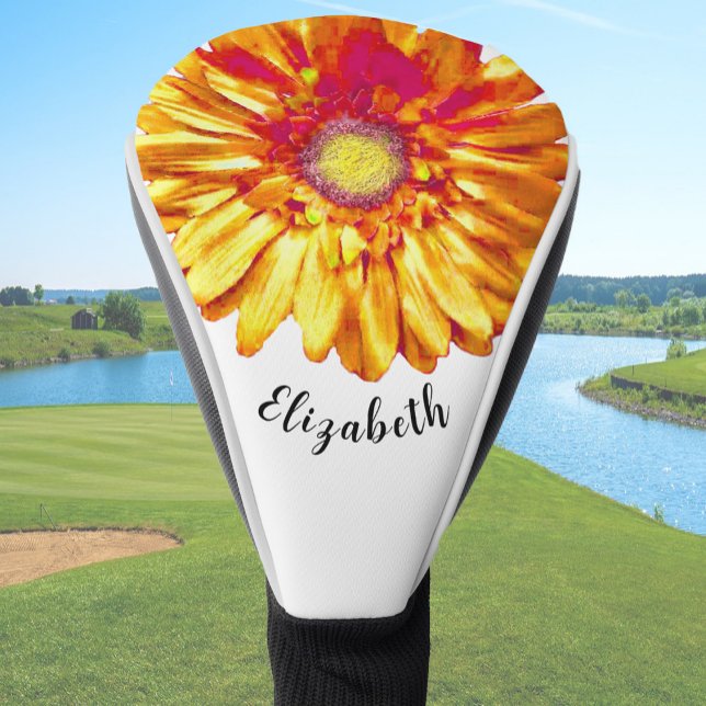 Pretty orange daisy flower custom name womens golf head cover (Creator Uploaded)