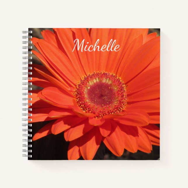 Pretty Orange Daisy Flower Photo Name Notebook (Front)